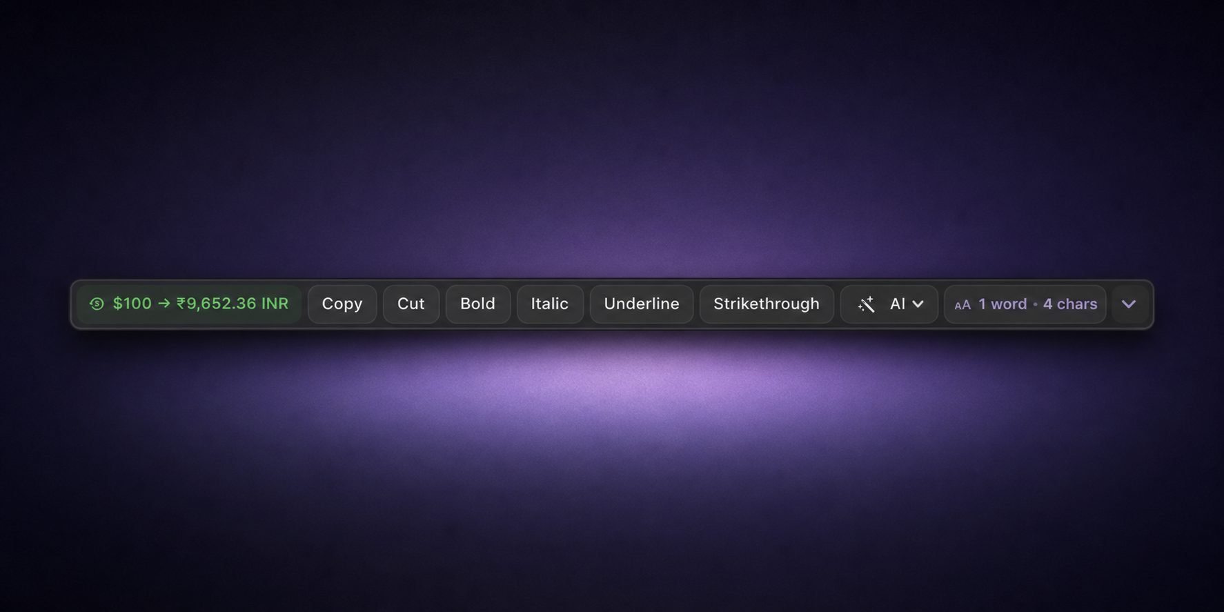 ActionClip floating widget on a purple themed background.